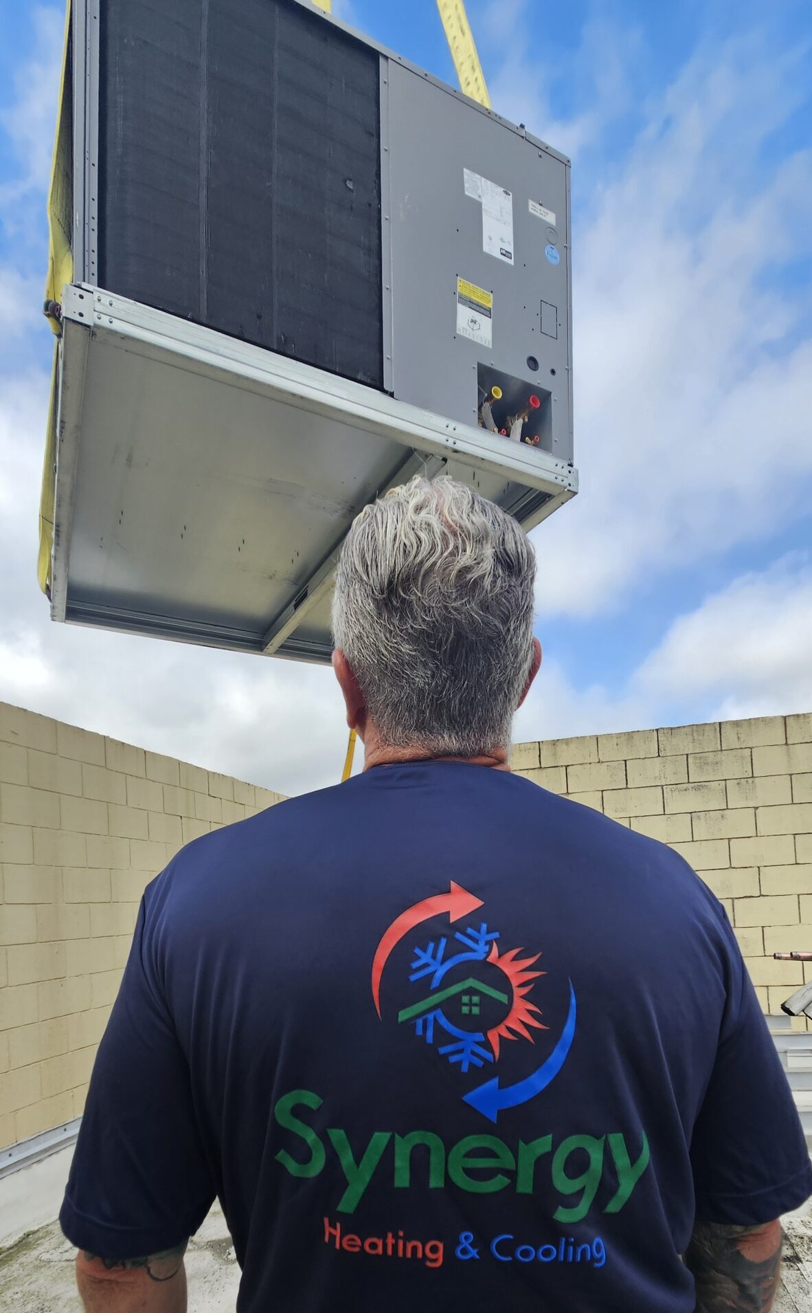 HVAC unit lifted by crane